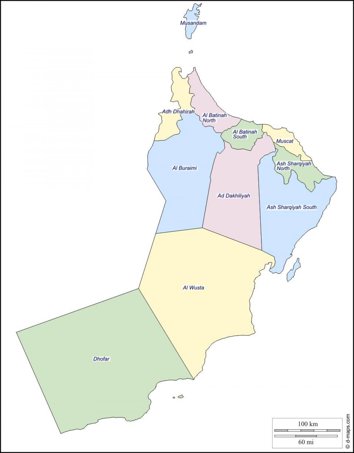 mapa Omán governorates