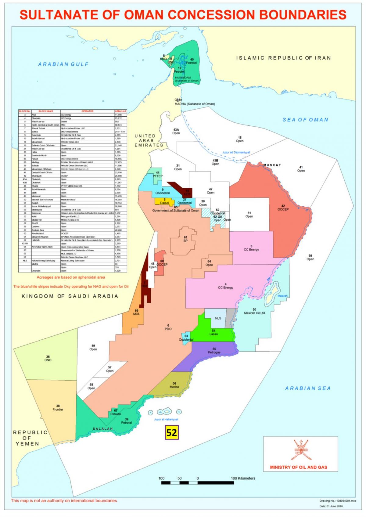 mapa Omán koncesnej